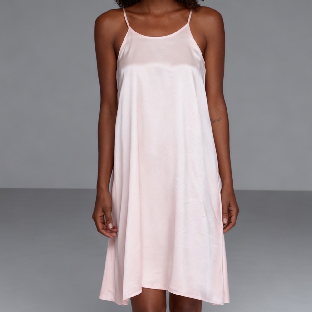 PJ Harlow Ruby Satin Nightie in Blush Spaghetti Tank Gathered Back size Small